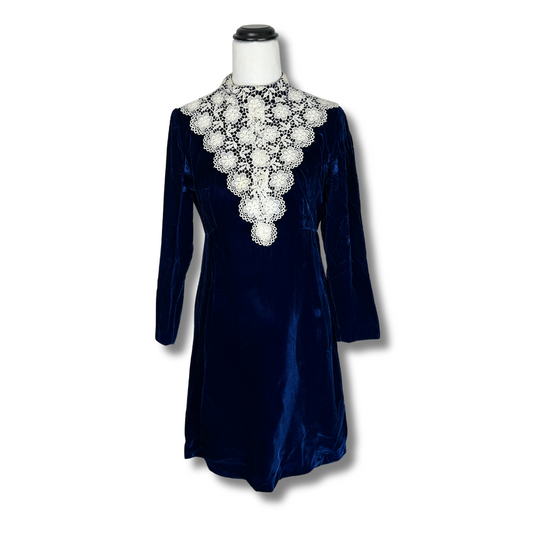 True Vintage 60s Royal Blue Mini Dress with Intricate Lace Detail