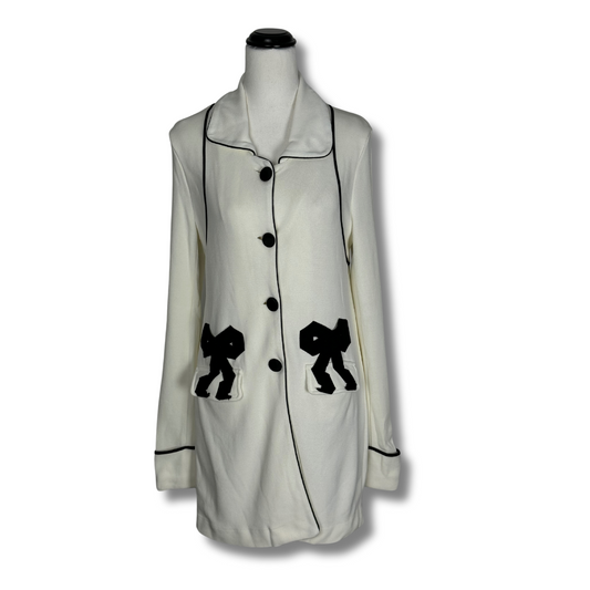 Alannah Hill White Coat with Black Bow Detail