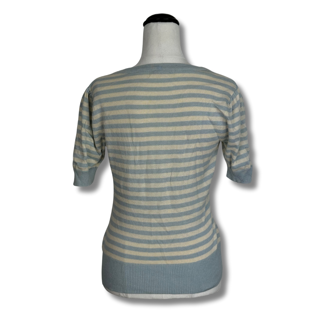 Alanna Hill Striped Blue & Cream Short Sleeved Cardigan