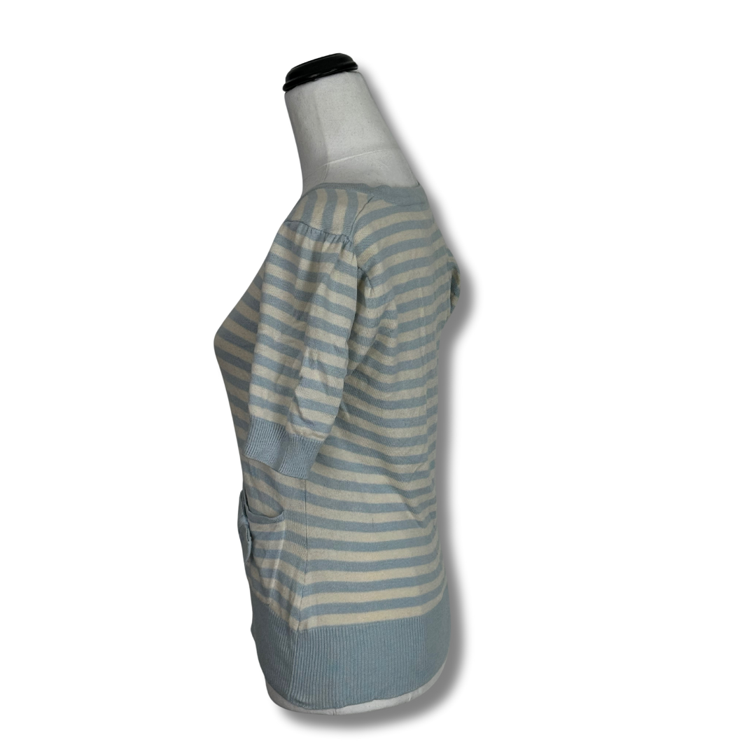 Alanna Hill Striped Blue & Cream Short Sleeved Cardigan
