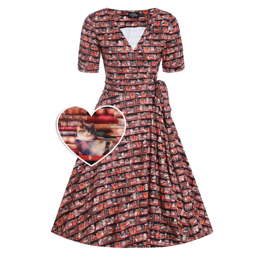 Dolly & Dotty Library Cat Matilda Wrap Dress - Delivered late July 24