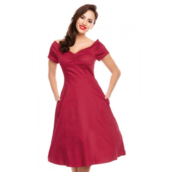 Dolly & Dotty Lily Off Shoulder Evening Dress in Burgundy