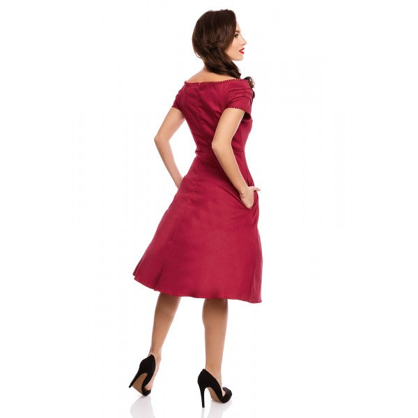 Dolly & Dotty Lily Off Shoulder Evening Dress in Burgundy