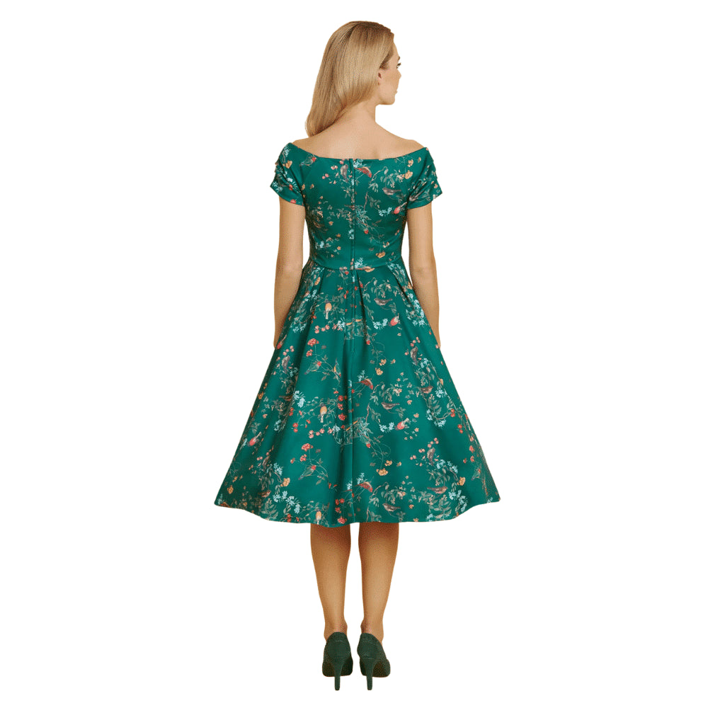 Dolly & Dotty Lily Swing Dress in Green Bird Forest