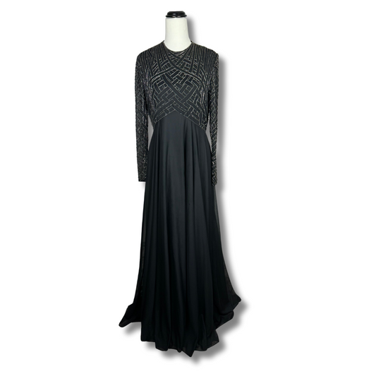 Vintage Black Beaded Evening Gown