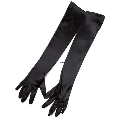 Bettie Page Burlesque Black Satin Gloves