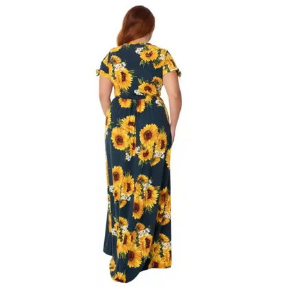 Unique Vintage Navy sunflower Print Mallory Dress