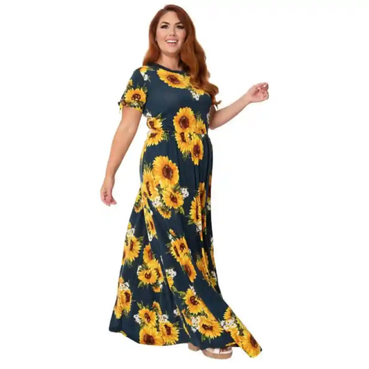 Navy sunflower Print Mallory Dress