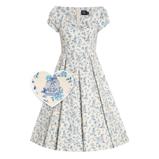Dolly & Dotty Lily Cream Blue Butterflies Swing Dress - Shipping Late July 24