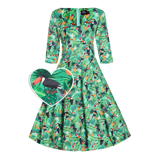 Dolly & Dotty Scarlette Green Tropical Dress - Shipping Late July 24