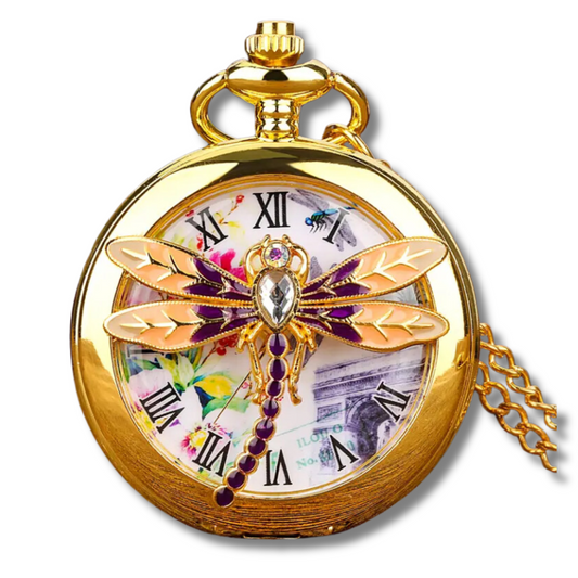 Dragonfly Time Flies Pocket Watch