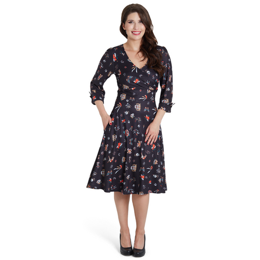 Dolly & Dotty Black Katherine Dress in Pinup Tattoo - shipping late July 24