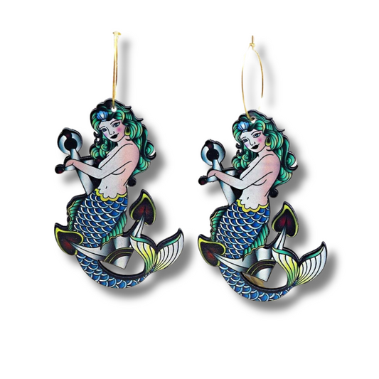 Blue Rockabilly Mermaid Earrings